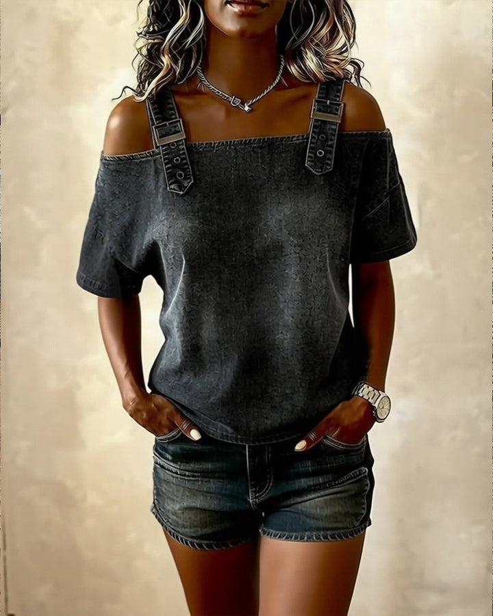 Chemisier Off-Shoulder Con Spalline in Denim