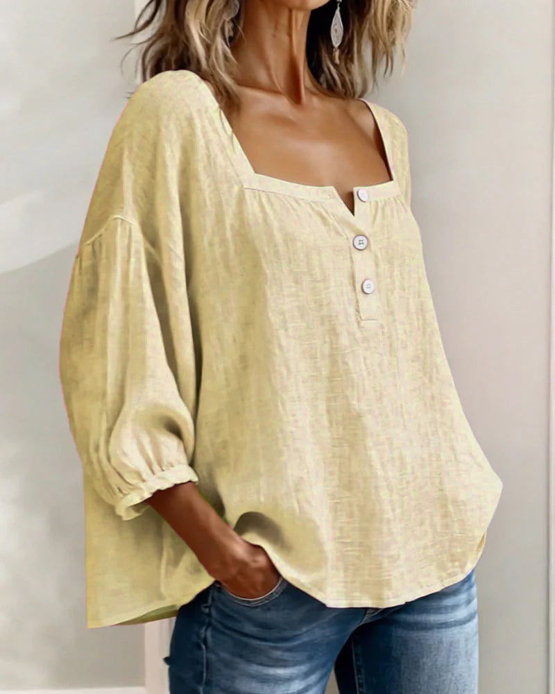 Camicia con Collo Quadrato e Maniche a Palloncino
