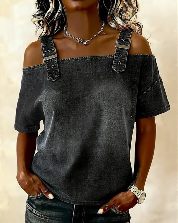 Chemisier Off-Shoulder Con Spalline in Denim