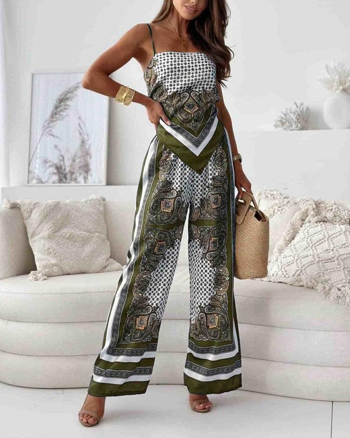 Helen | Set di Vestito Due Pezzi Stile Elegante con Lacci e Pantaloni Pronto per le Vacanze
