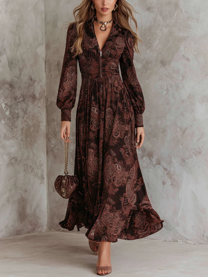 Ariane™ | Vestito maxi con stampa paisley e vita accentuata