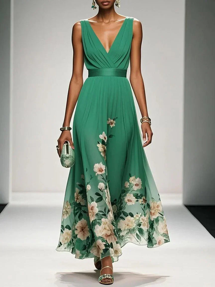 Rosa | Abito Maxi in Chiffon Floreale A V Azzurro Chiaro