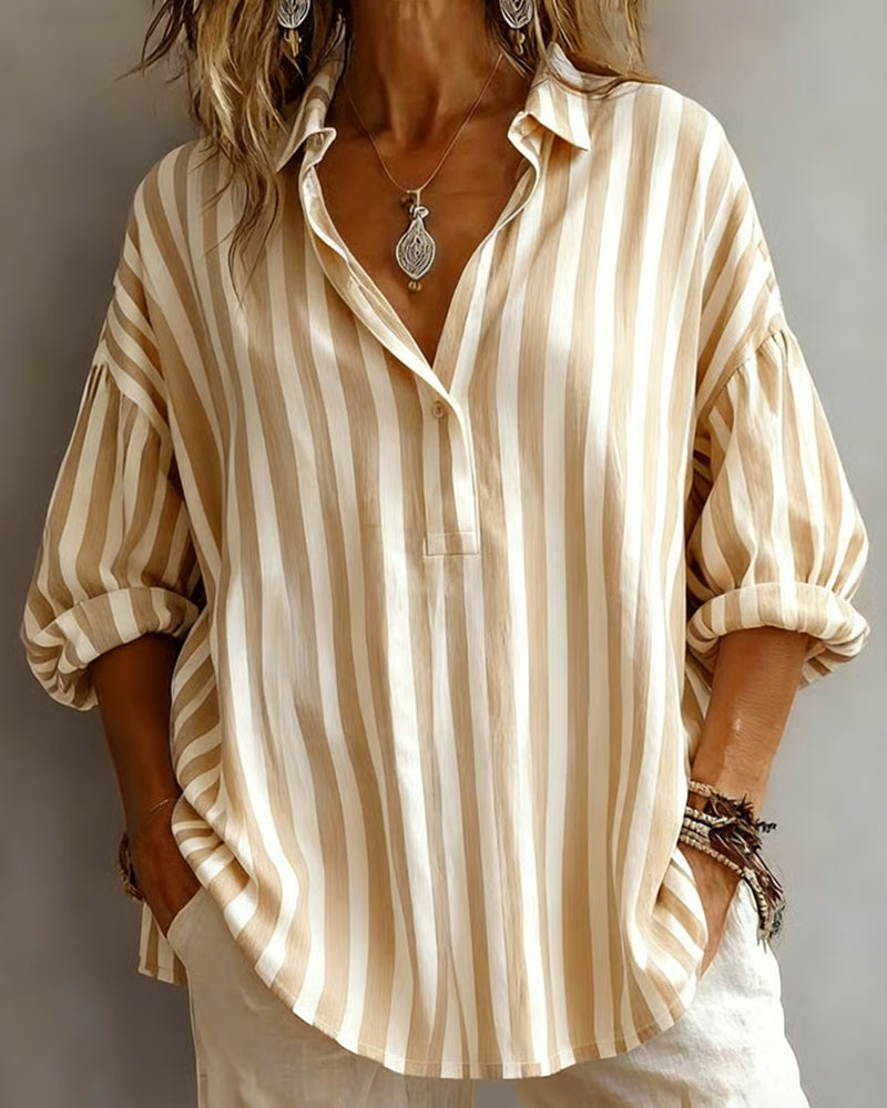 Blusa a Righe Ampia con Collo
