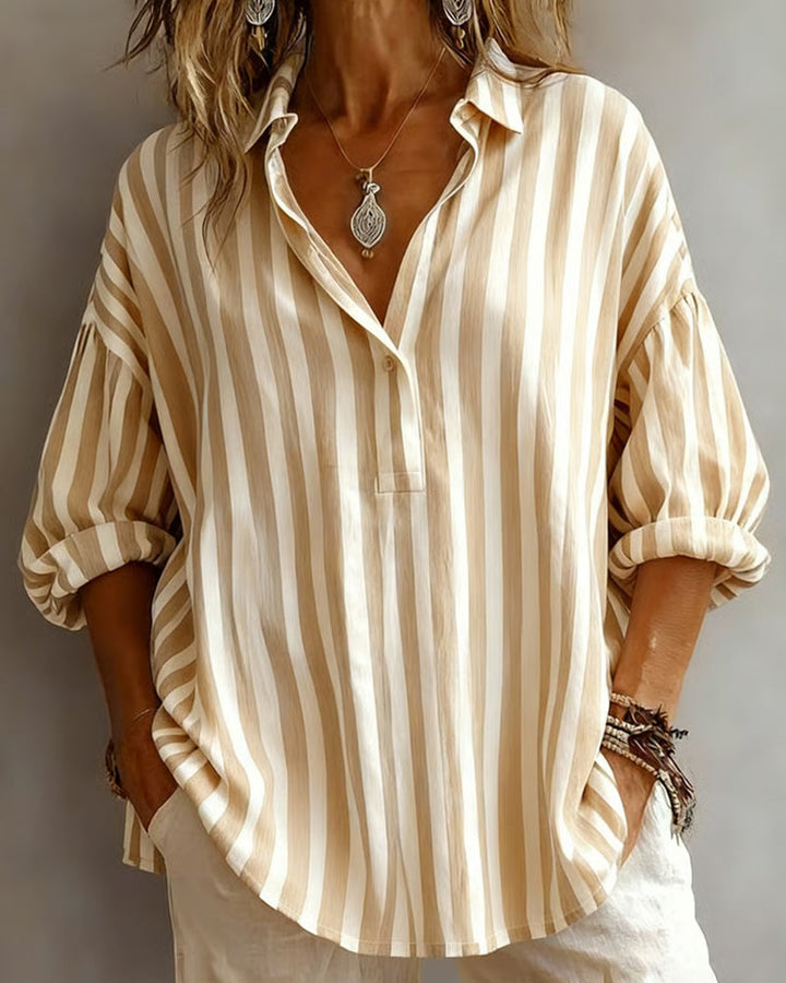 Blusa a Righe Ampia con Collo