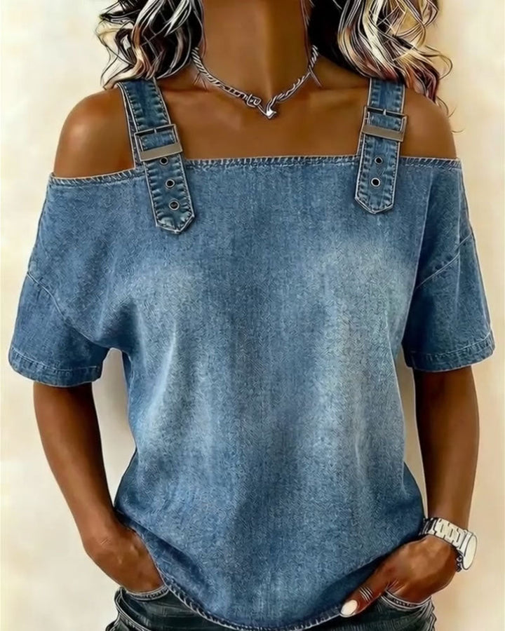 Chemisier Off-Shoulder Con Spalline in Denim