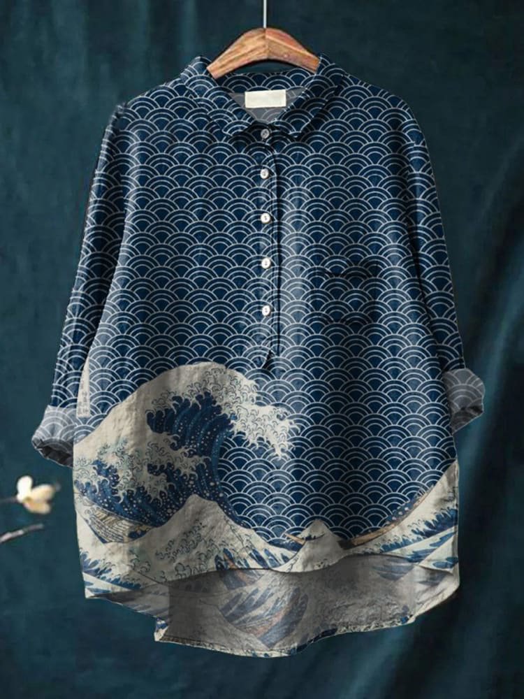 Delphine | Camicia Casual Donna con Stampa Onde Profonde