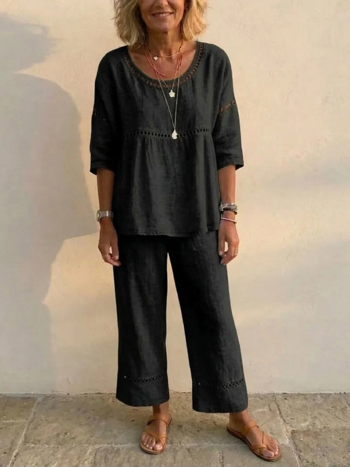Marielle | Set Due Pezzi in Lino Morbido con Dettagli in Pizzo