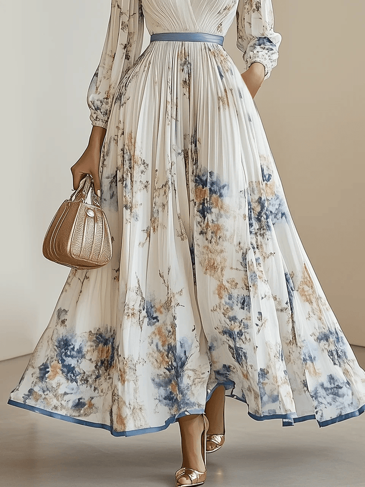 Amalia | Abito Maxi in Chiffon Bianco con Maniche a Palloncino