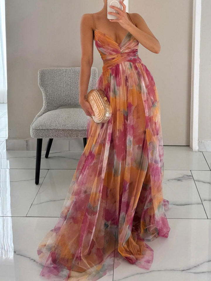 Karen | Vestito Maxi a V con Stampa Floreale