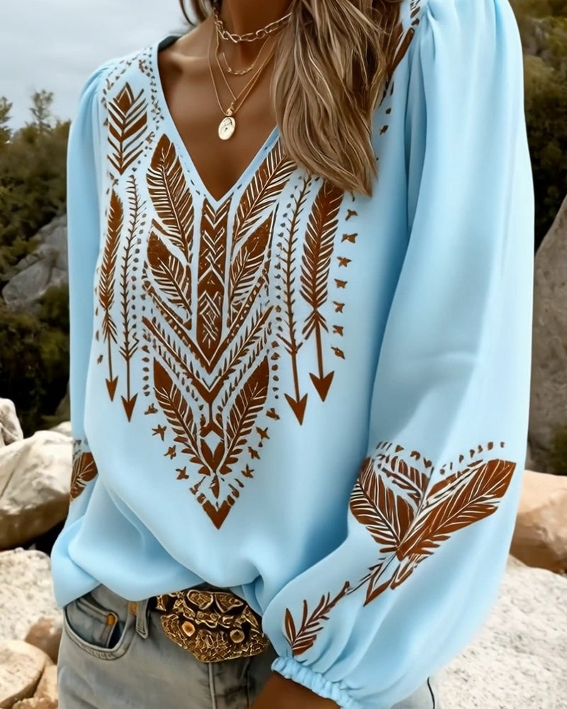 Blusa a Maniche Voluminose Collo a V Ampio