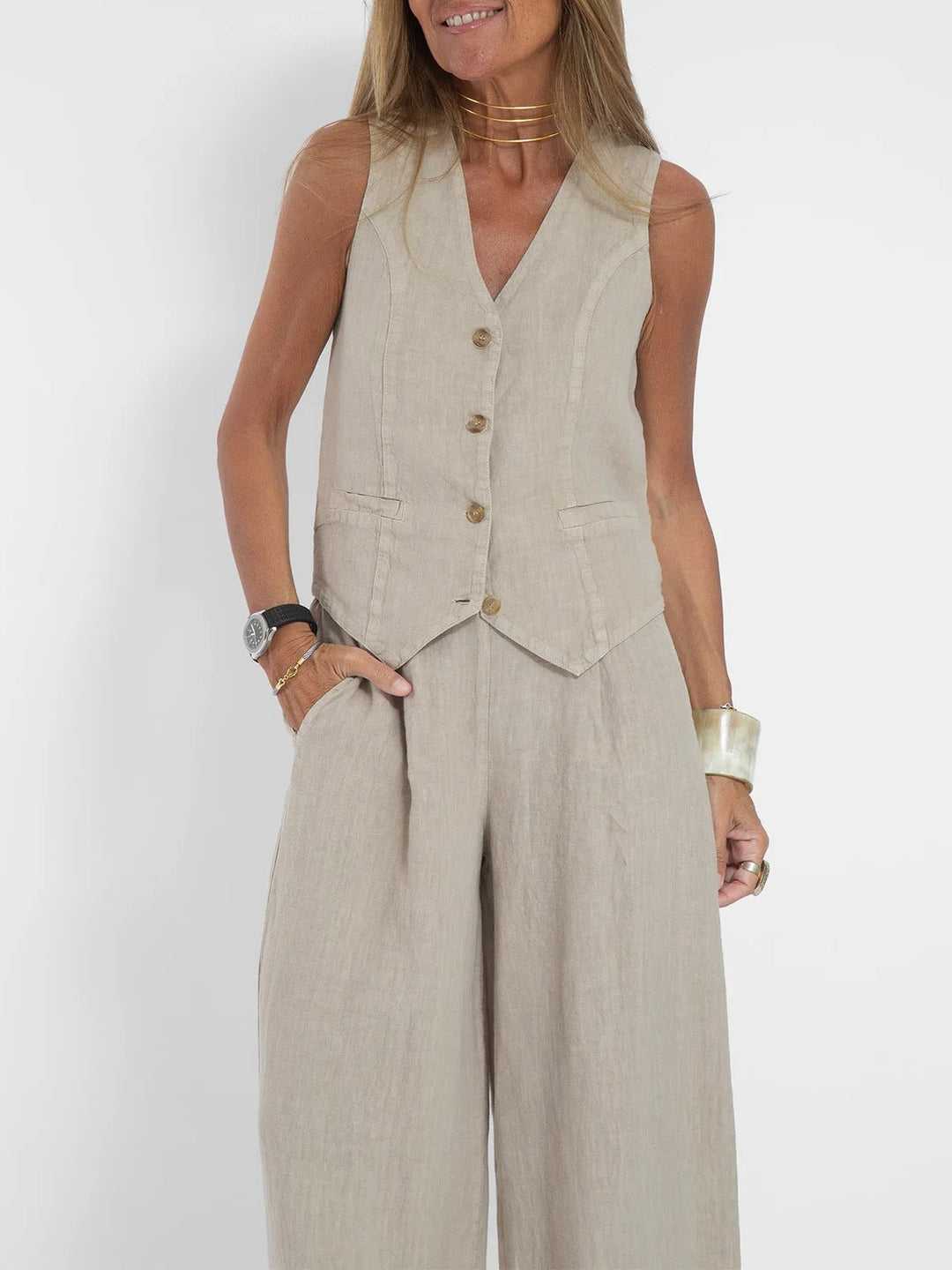Gilet su Misura e Set in Cotone a Gamba Larga