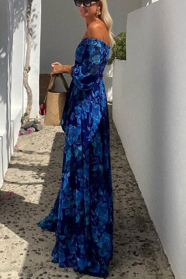Francesca - Vestito lungo con stampa floreale e maniche off-the-shoulder