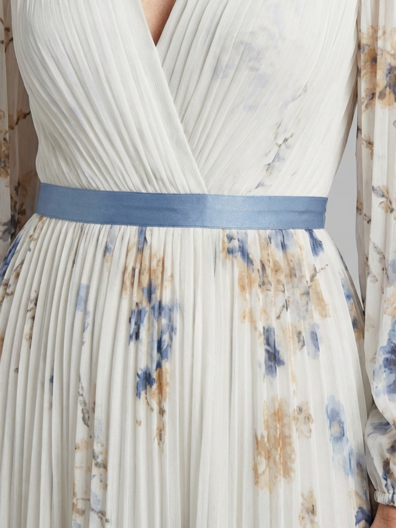 Lavinia | Abito Maxi a Maniche Lunghe con Scollatura a V e Fantasia Floreale