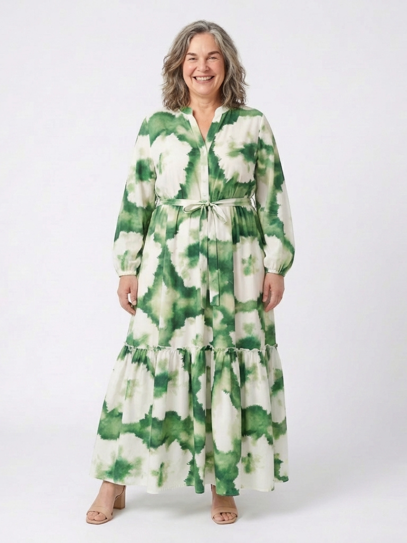 Sabine | Abito Maxi a Maniche Lunghe con Fiocco in Vita