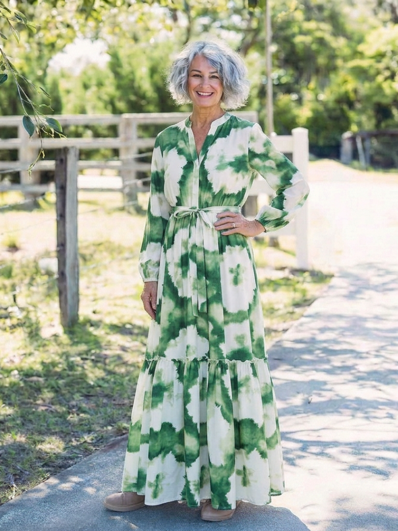 Sabine | Abito Maxi a Maniche Lunghe con Fiocco in Vita