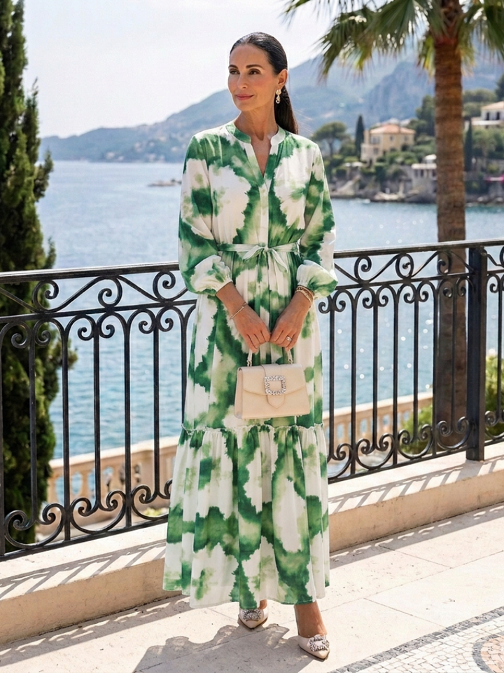 Sabine | Abito Maxi a Maniche Lunghe con Fiocco in Vita