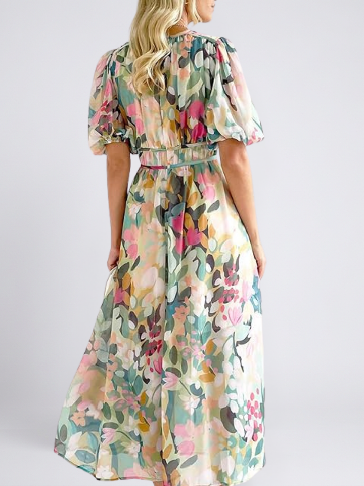 Eulalie | Vestito Midi a Maniche Corte con Scollatura a V e Vita Arricciata