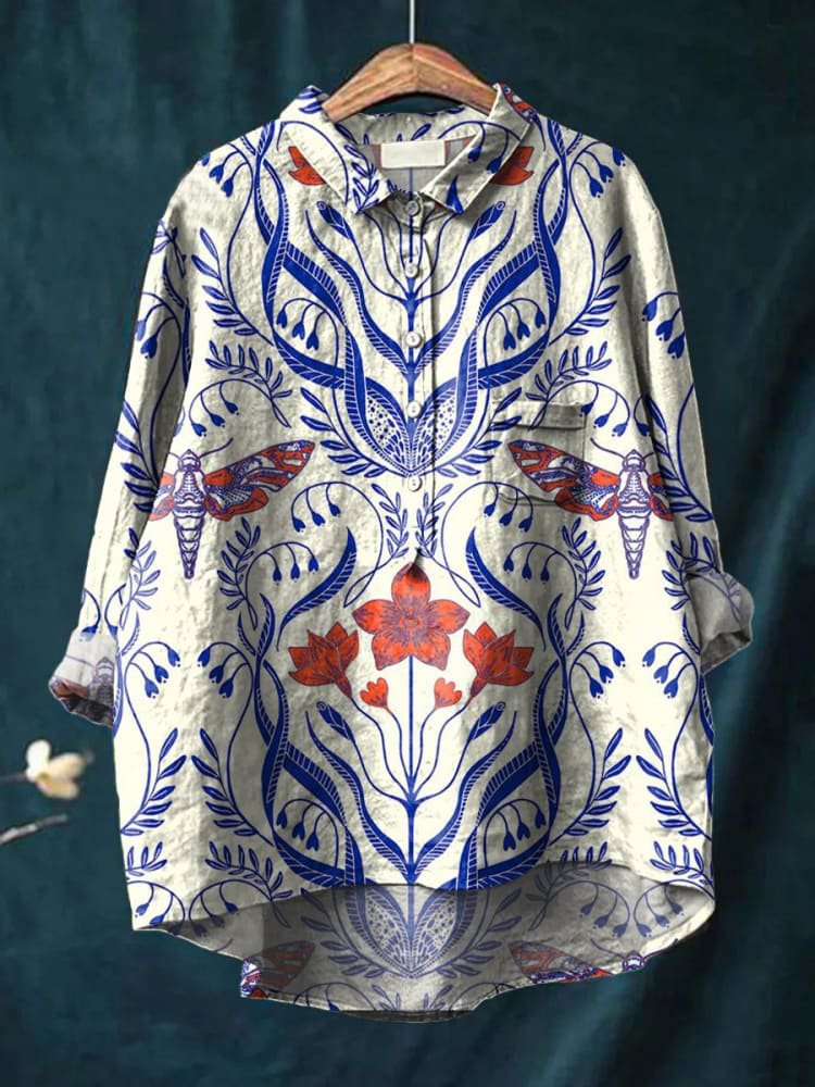 Claire | Camicia Casual Blu in Porcellana per Donna