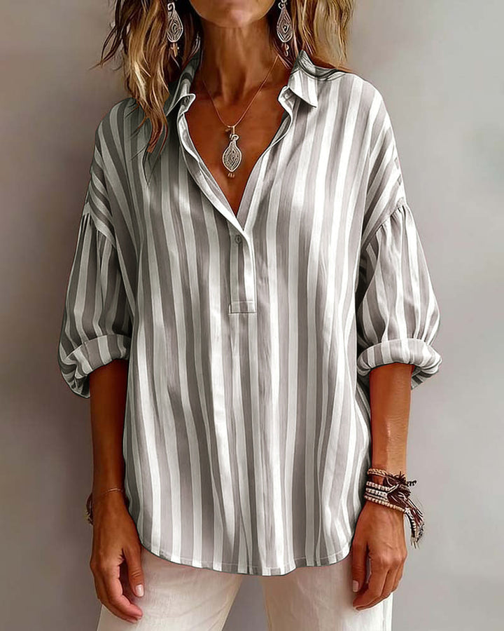 Blusa a Righe Ampia con Collo
