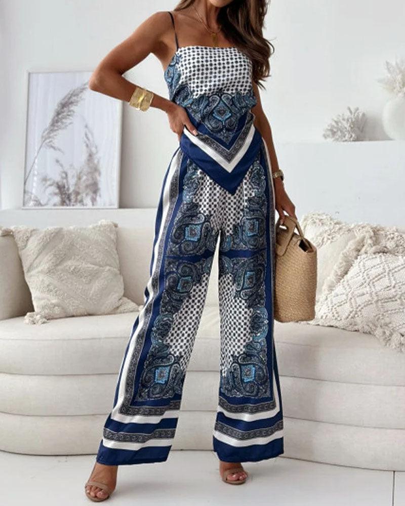 Helen | Set di Vestito Due Pezzi Stile Elegante con Lacci e Pantaloni Pronto per le Vacanze