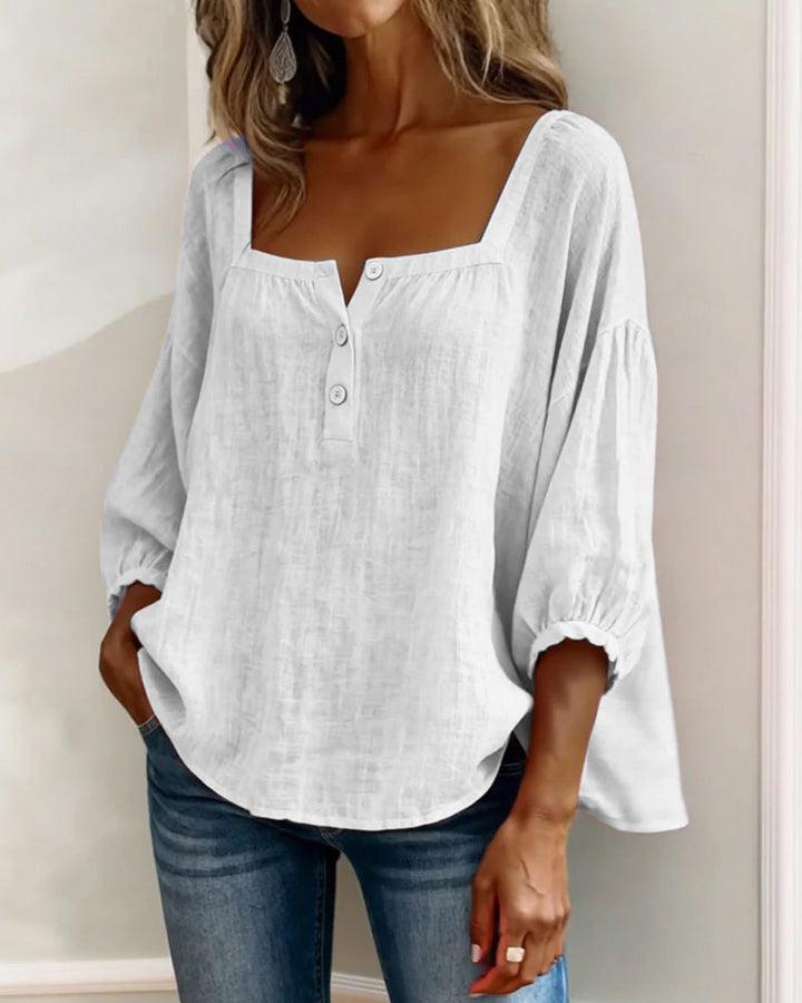 Camicia con Collo Quadrato e Maniche a Palloncino