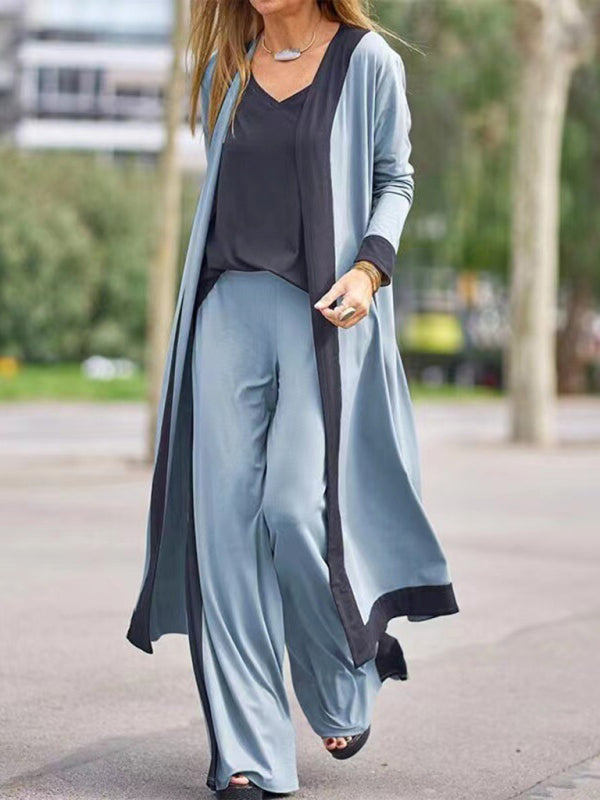 Set di Pantaloni e Giacca Cardigan Senza Maniche di Colore Contrasto
