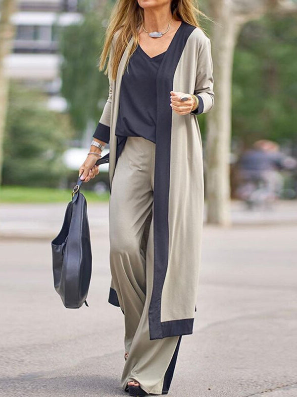 Set di Pantaloni e Giacca Cardigan Senza Maniche di Colore Contrasto