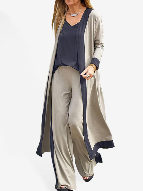 Set di Pantaloni e Giacca Cardigan Senza Maniche di Colore Contrasto