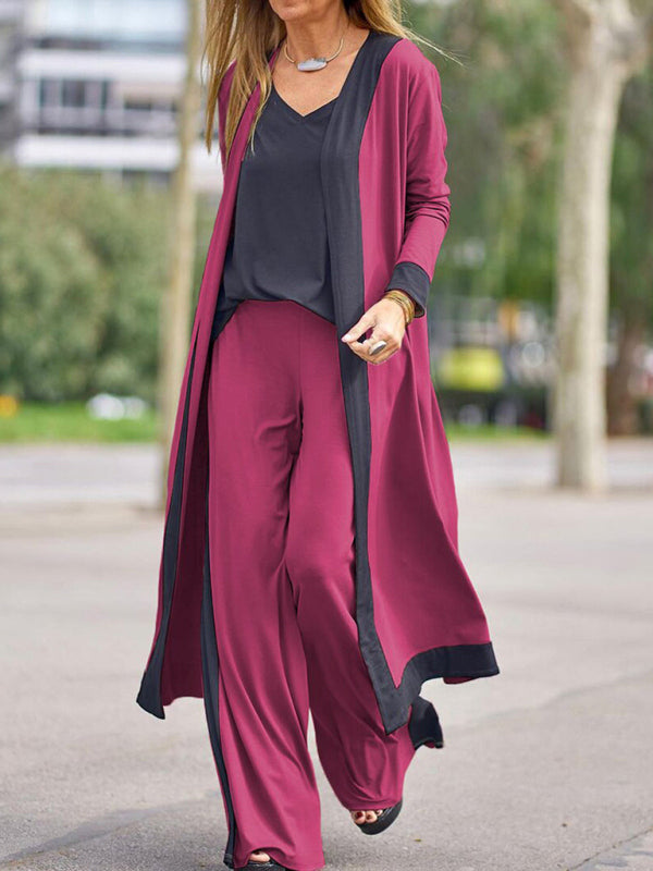 Set di Pantaloni e Giacca Cardigan Senza Maniche di Colore Contrasto