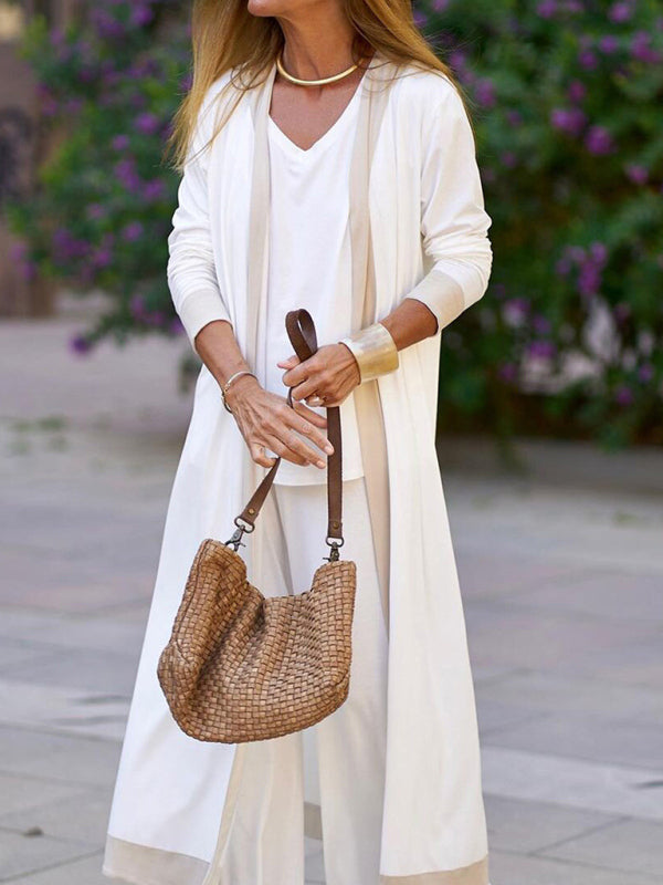 Set di Pantaloni e Giacca Cardigan Senza Maniche di Colore Contrasto