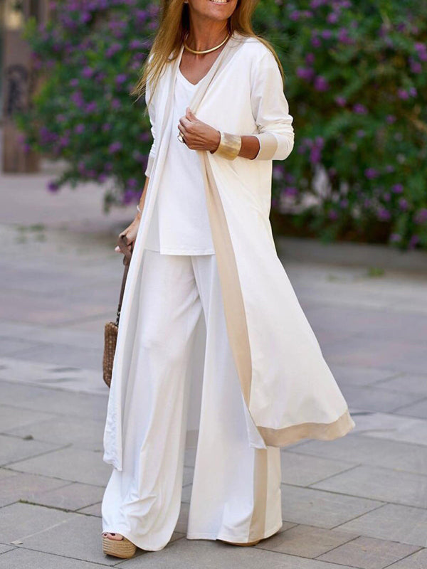Set di Pantaloni e Giacca Cardigan Senza Maniche di Colore Contrasto