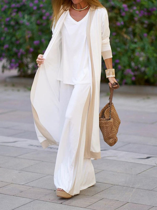 Set di Pantaloni e Giacca Cardigan Senza Maniche di Colore Contrasto