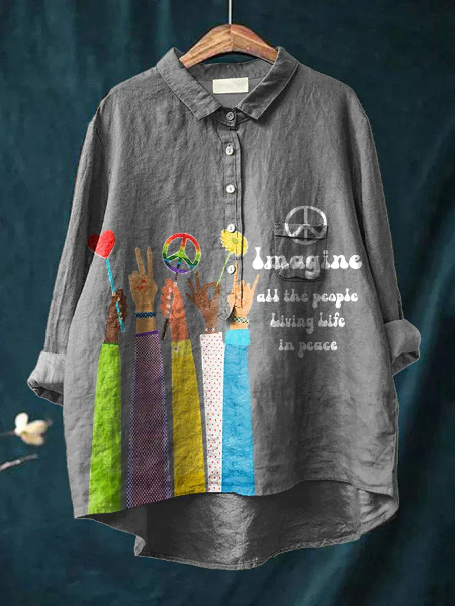 Indie | Camicia da Donna Bohemien con Stampa di Pace