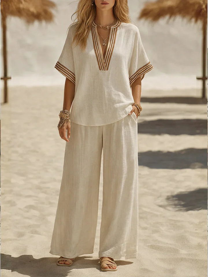 Maribel | Set Due Pezzi in Lino Relaxed con Scollatura a V