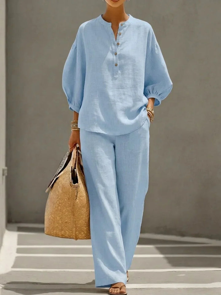 Camille | Set Due Pezzi in Lino Relaxed con Bottoni