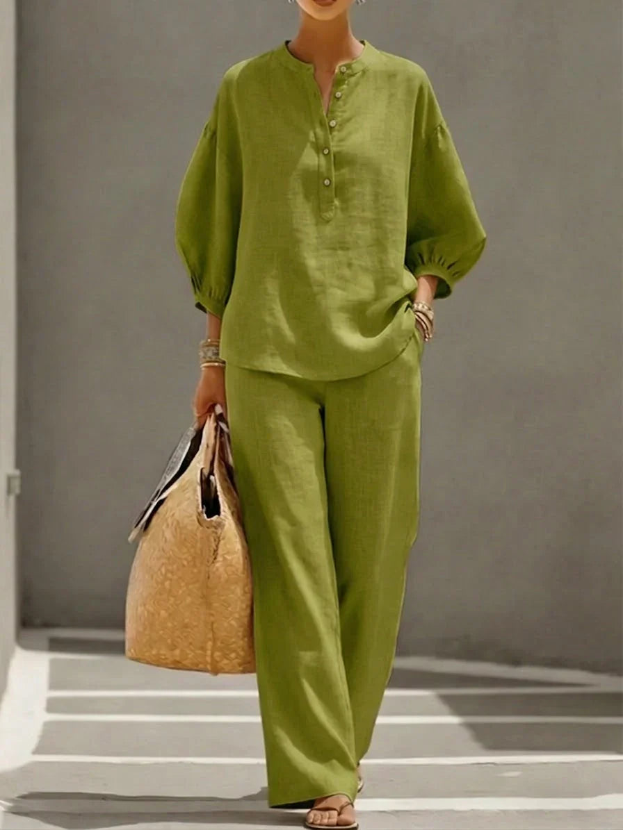 Camille | Set Due Pezzi in Lino Relaxed con Bottoni