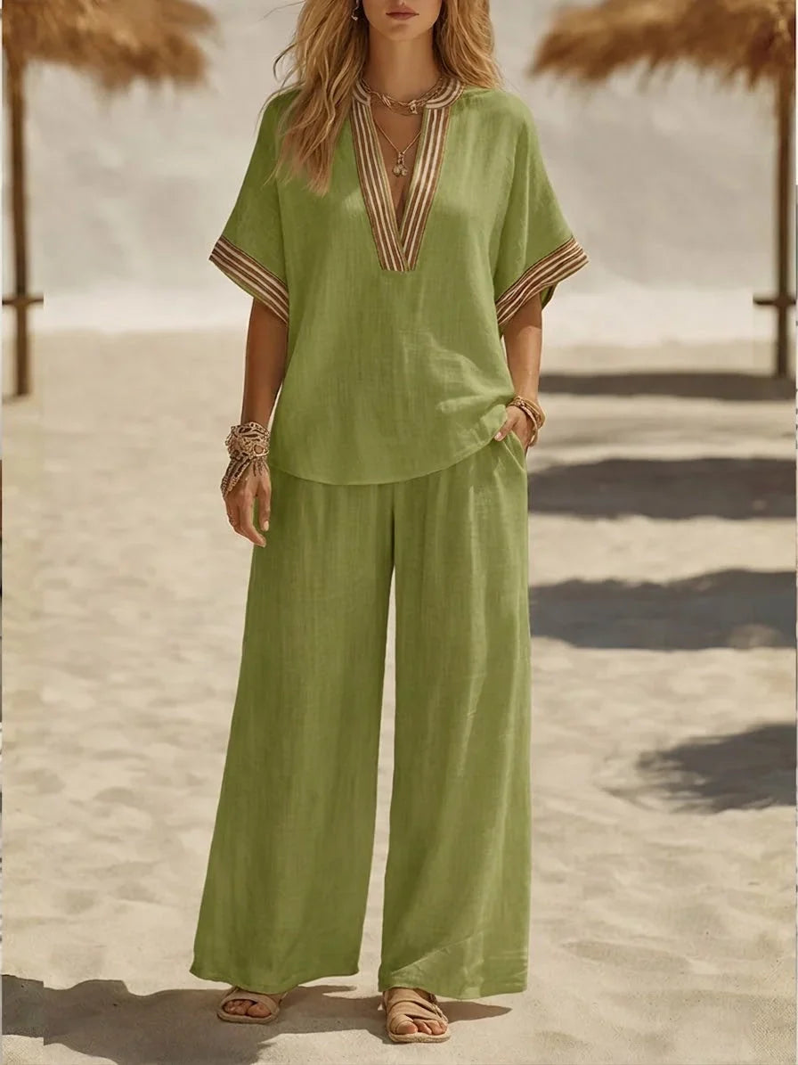 Maribel | Set Due Pezzi in Lino Relaxed con Scollatura a V