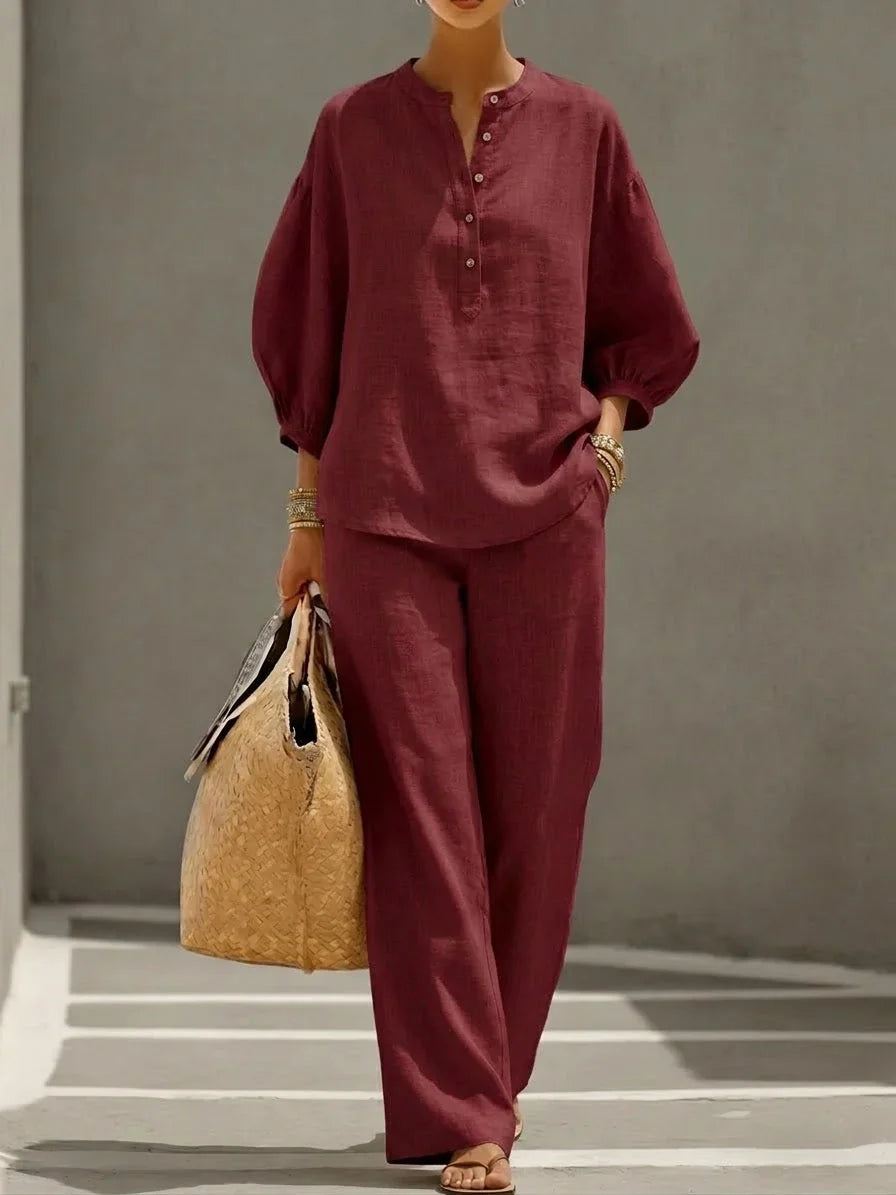 Camille | Set Due Pezzi in Lino Relaxed con Bottoni