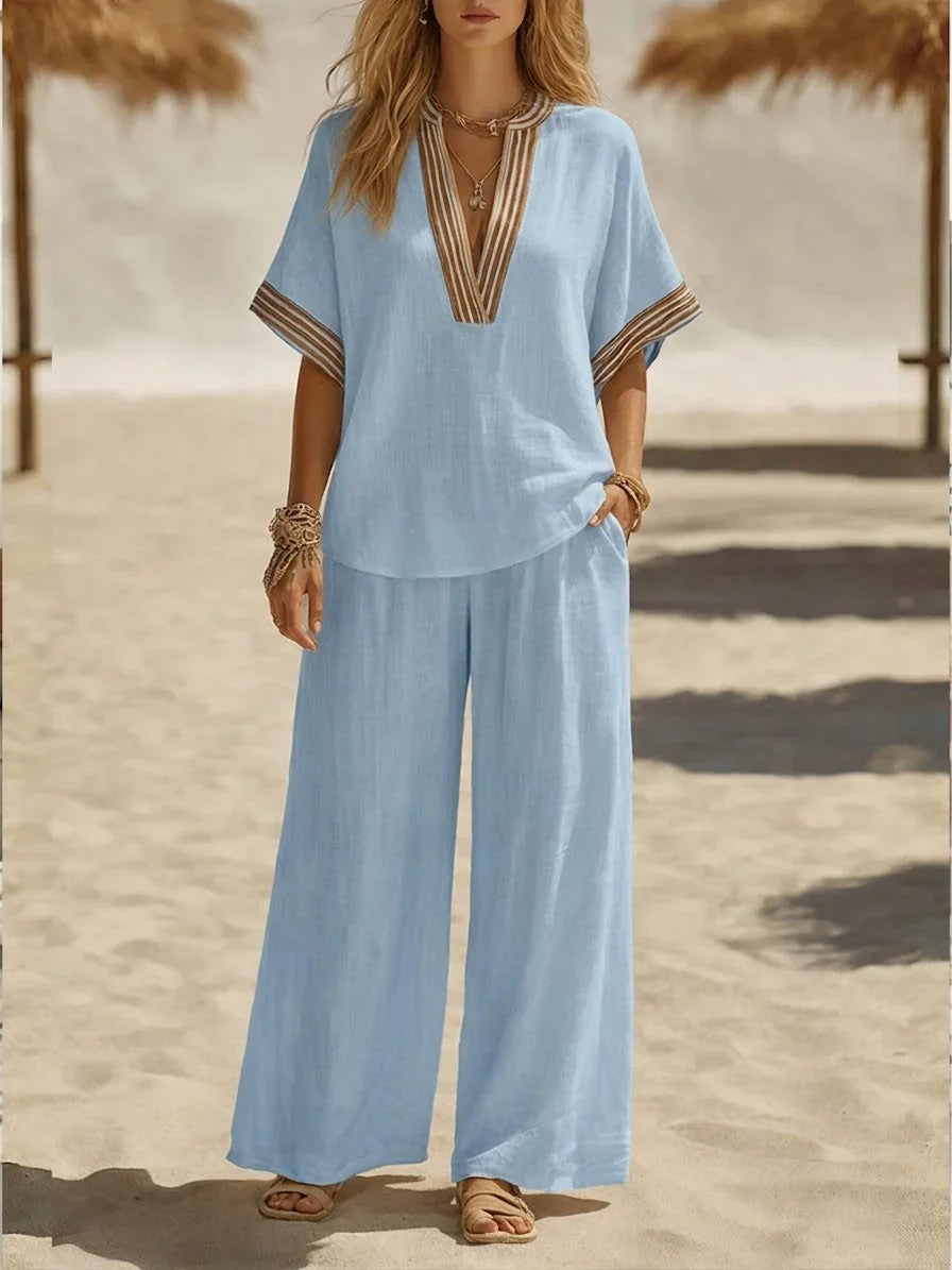 Maribel | Set Due Pezzi in Lino Relaxed con Scollatura a V