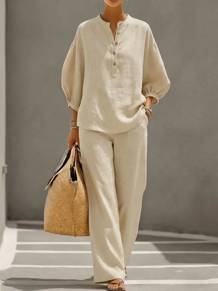 Camille | Set Due Pezzi in Lino Relaxed con Bottoni