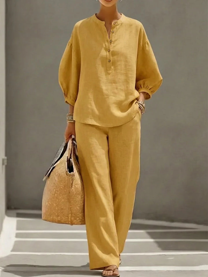 Camille | Set Due Pezzi in Lino Relaxed con Bottoni