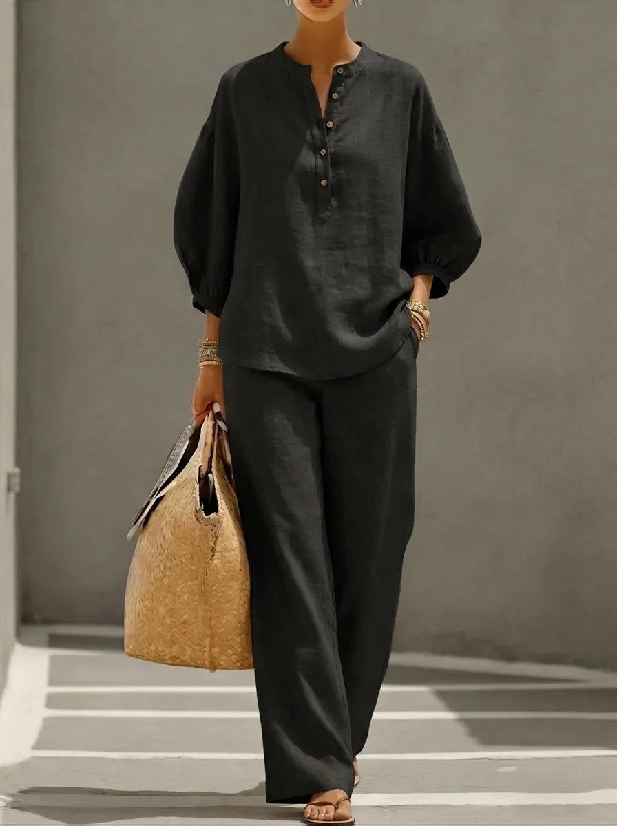 Camille | Set Due Pezzi in Lino Relaxed con Bottoni