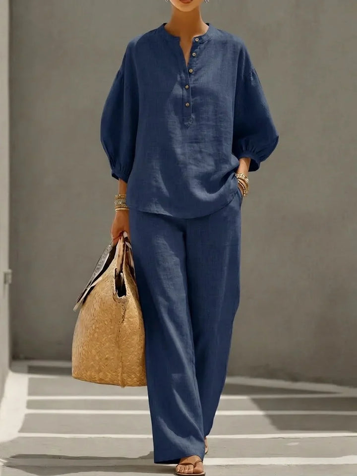 Camille | Set Due Pezzi in Lino Relaxed con Bottoni
