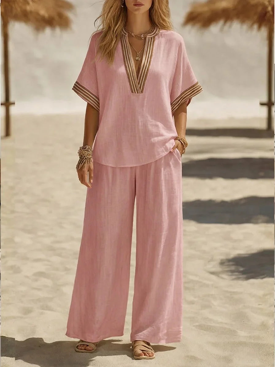 Maribel | Set Due Pezzi in Lino Relaxed con Scollatura a V