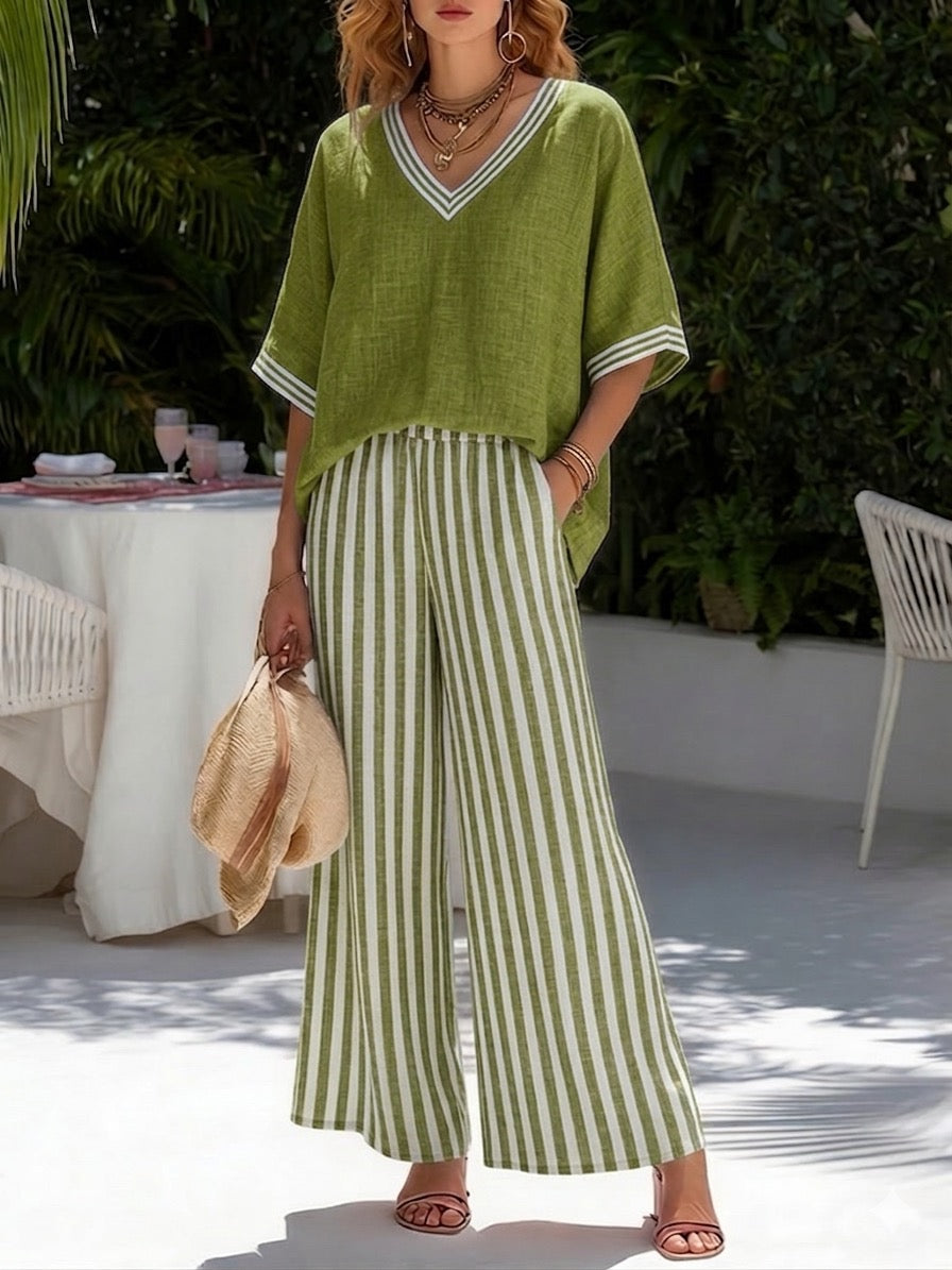 Elena | Completo Striato in Lino e Cotone Elegante e Casual