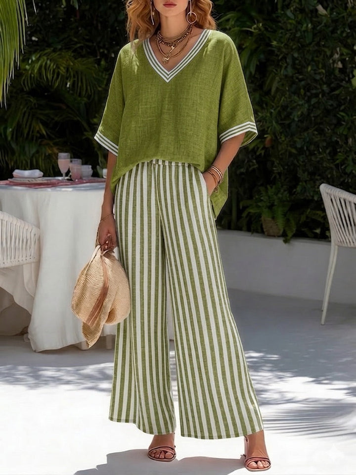 Elena | Completo Striato in Lino e Cotone Elegante e Casual
