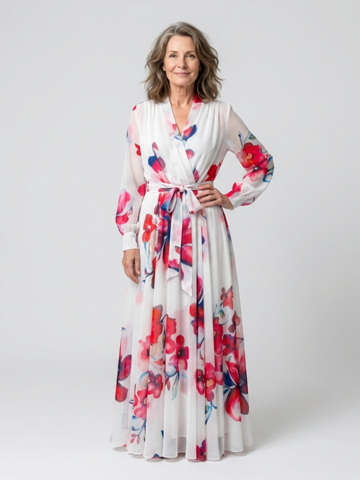 Lillian | Abito Maxi a Maniche Lunghe con Stampa Floreale