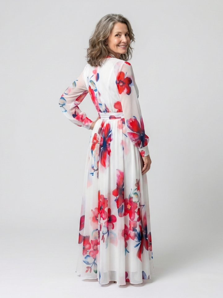 Lillian | Abito Maxi a Maniche Lunghe con Stampa Floreale