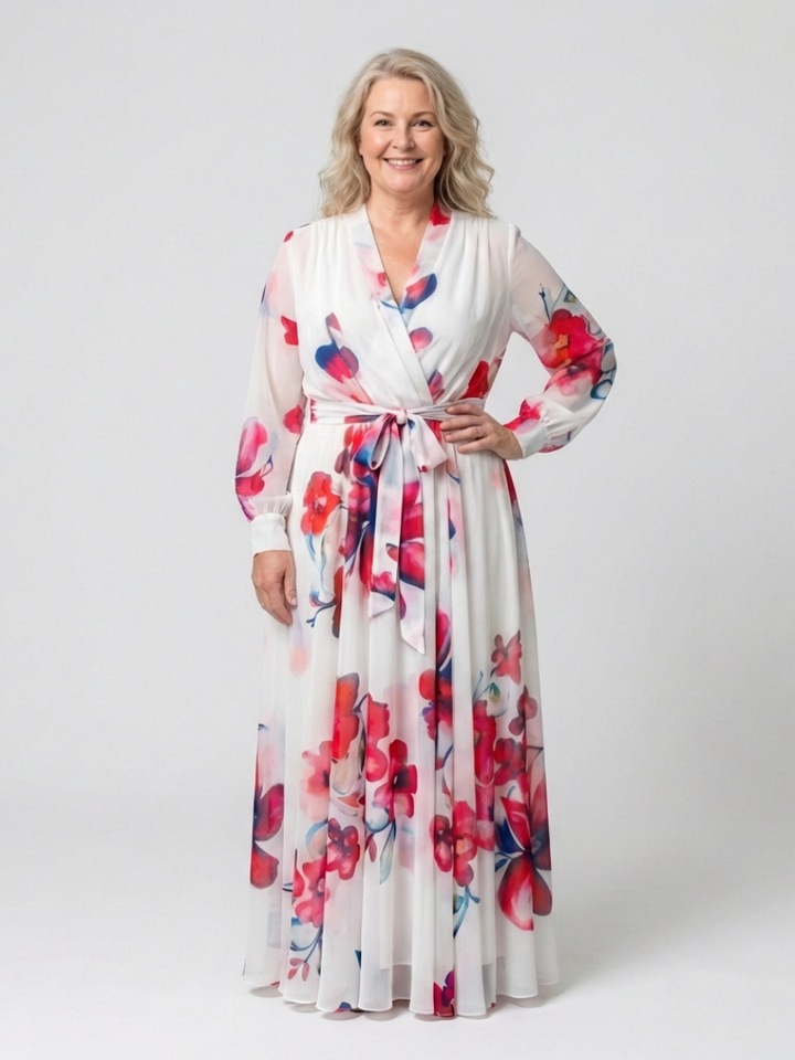 Lillian | Abito Maxi a Maniche Lunghe con Stampa Floreale