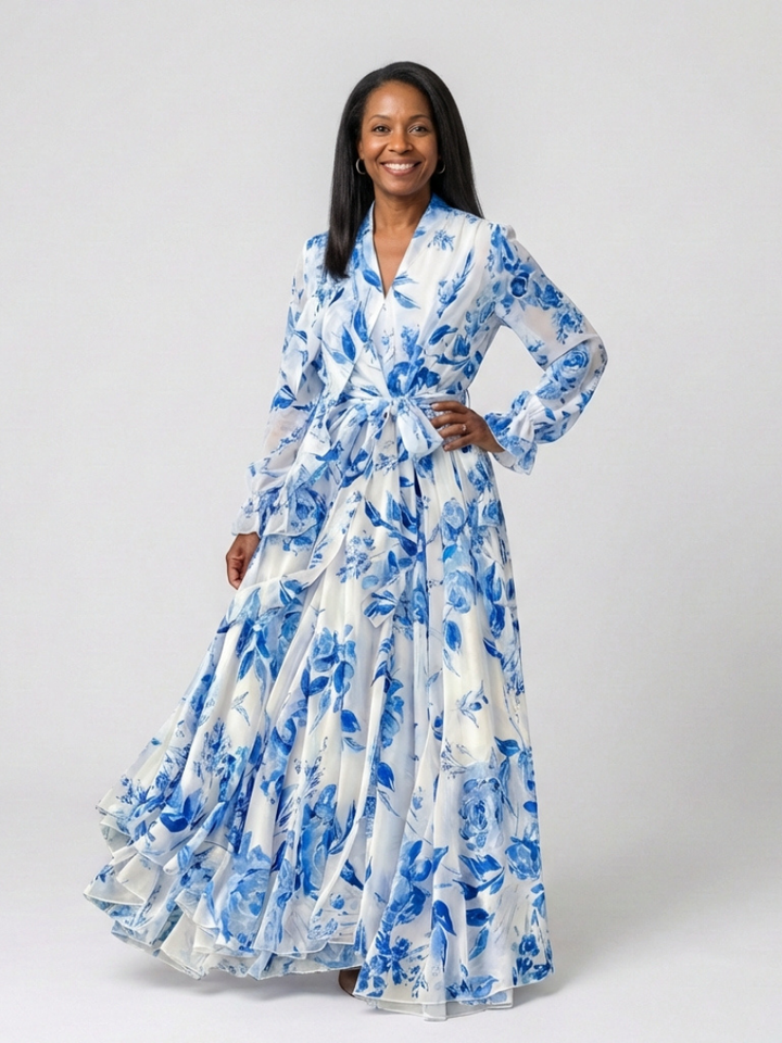 Lillian | Abito Maxi a Maniche Lunghe con Stampa Floreale